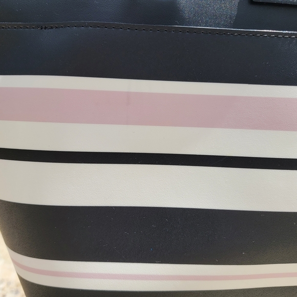 Kate Spade Black, White And Blush Pink Vinyl Striped Tote With Leather Trim - Picture 4 of 11